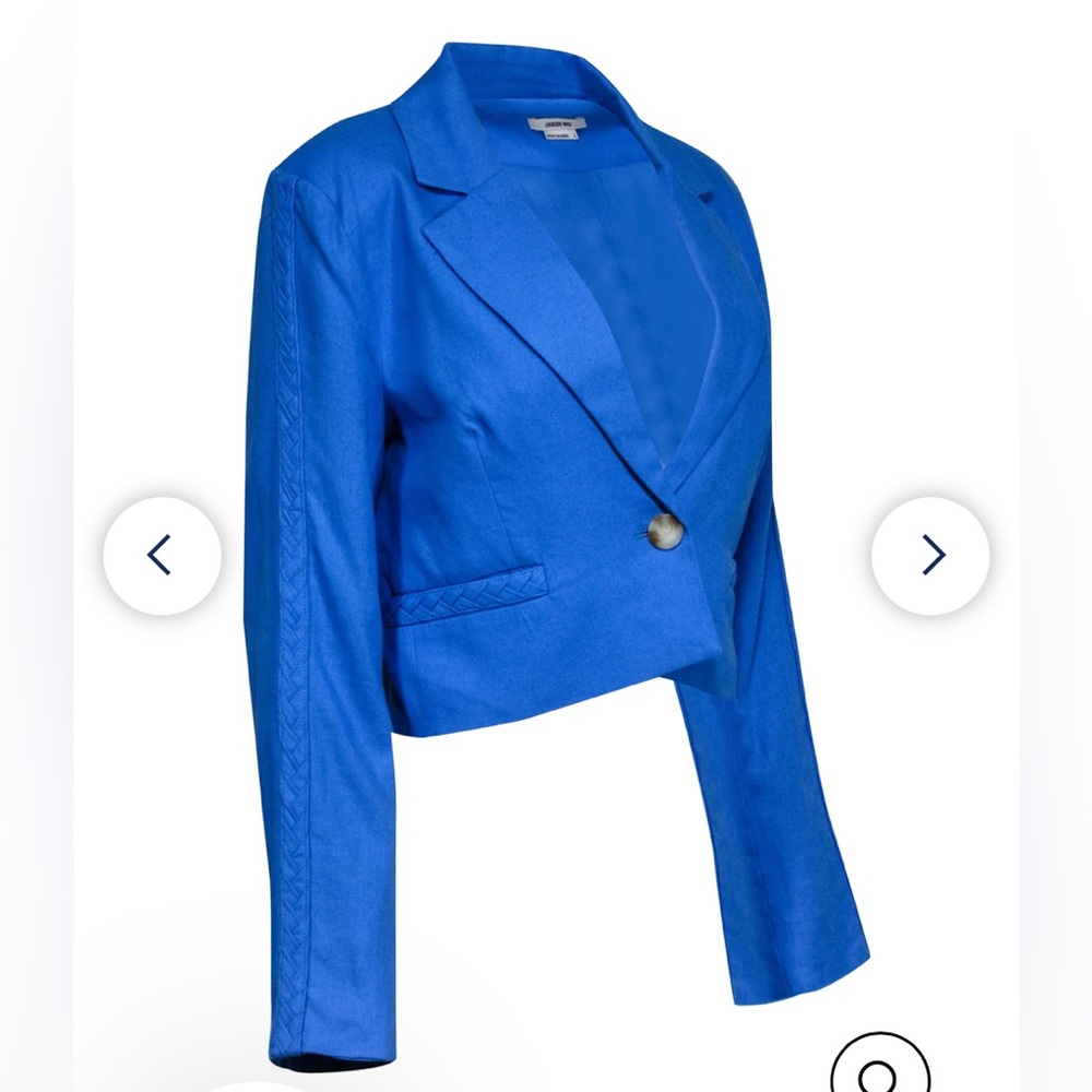 NWT Designer Jason Wu Cropped Linen Blazer, Blue, Medium - Picture 2 of 13